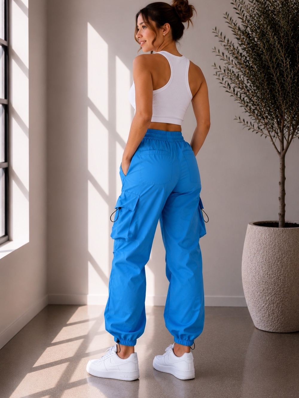 417. Parachute Ruched Cargo Pants in Blue Jewel - Picture 2 of 9